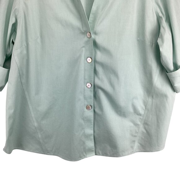 Foxcroft Button Down Shirt‎ Size 22W Mint Green 3/4 Sleeve Non-Iron - Picture 3 of 9